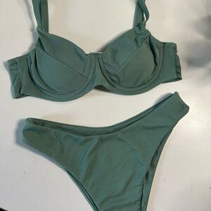 Green Ribbed Bikini Set